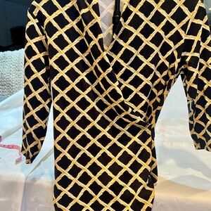 J. McLaughlin Black and Gold Bamboo wrap dress